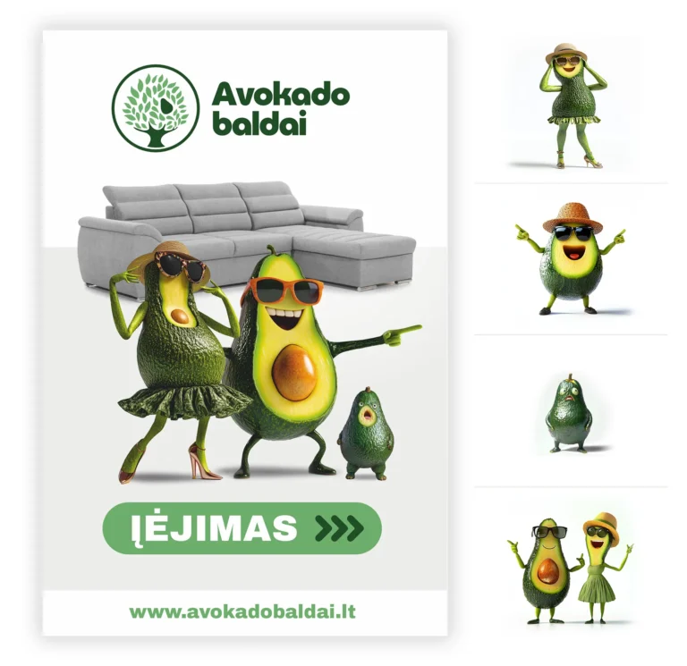 Avokado baldai mascot campaign