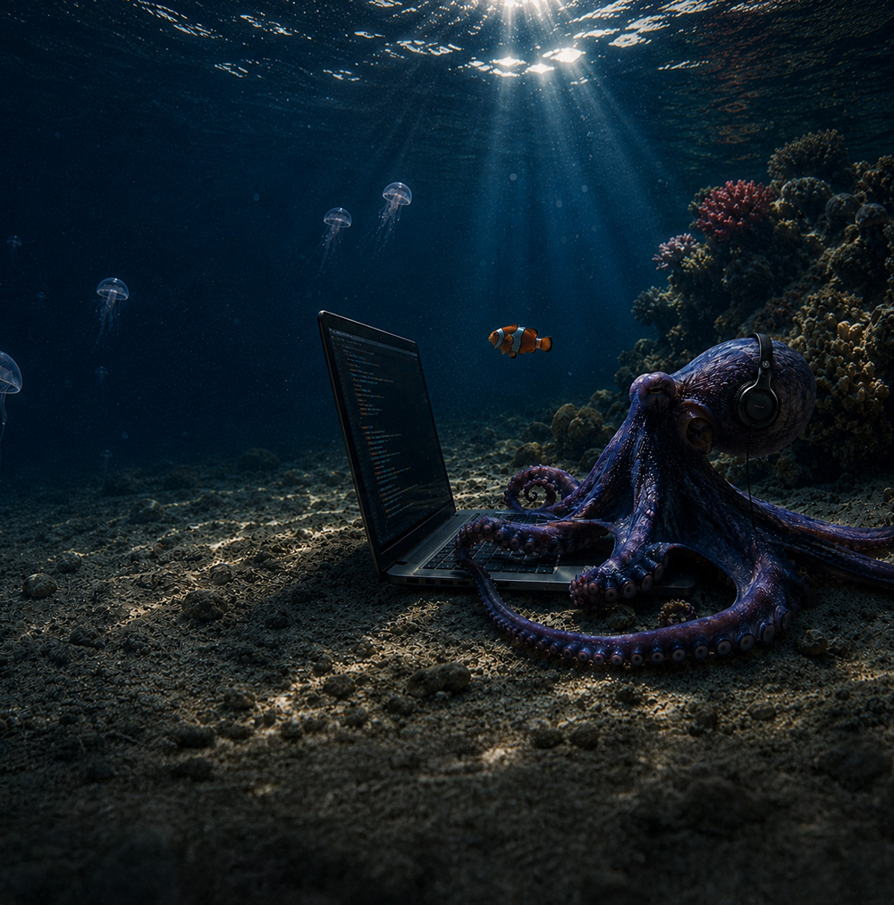 Octopus-themed underwater design scene
